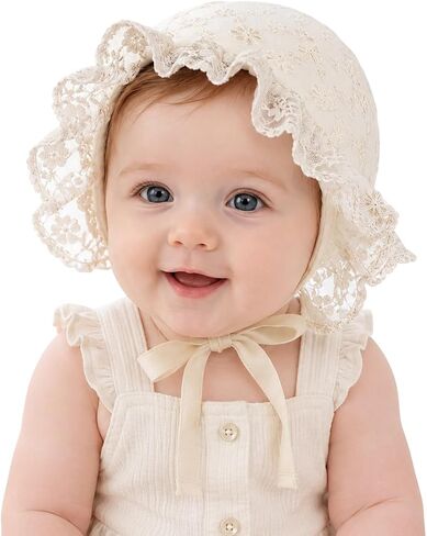 Newborn-Baby-Girl Soft-Bonnet-Cap Lace Cotton Infant Breathable Princess-Christening Eyelet-Beanie Sun-Protection-Hat in Kuwait