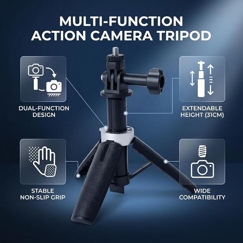 LICAEVEY Action Camera Selfie Stick Tripod, Extendable Portable Adjustable Height 31cm, with 1/4 Inch Screw and Anti Slip Grip, for Vlog Sports Photography Travel in Kuwait