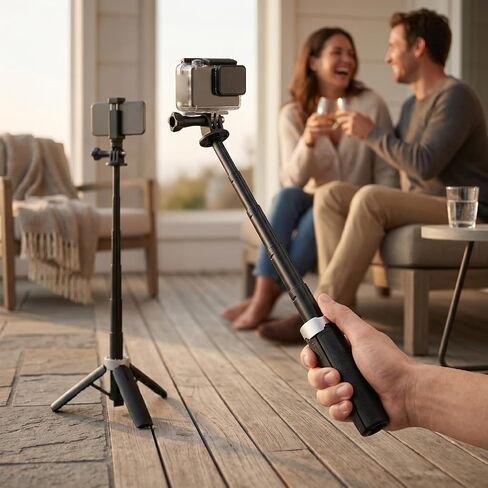 LICAEVEY Action Camera Selfie Stick Tripod, Extendable Portable Adjustable Height 31cm, with 1/4 Inch Screw and Anti Slip Grip, for Vlog Sports Photography Travel in Kuwait
