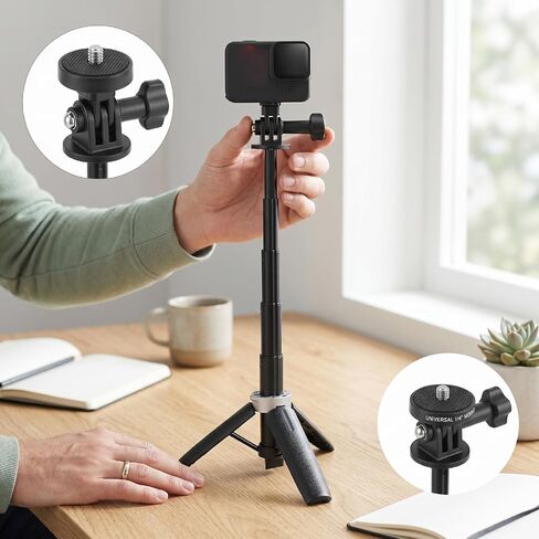 LICAEVEY Action Camera Selfie Stick Tripod, Extendable Portable Adjustable Height 31cm, with 1/4 Inch Screw and Anti Slip Grip, for Vlog Sports Photography Travel in Kuwait