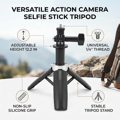 Yoidesu Action Camera Selfie Stick Tripod, Water Proof Underwater, 31cm Extendable, Anti - Slip Stable, 1/4" Screw, Selfie Stick Tripod for Travel Sports Panoramic in Kuwait