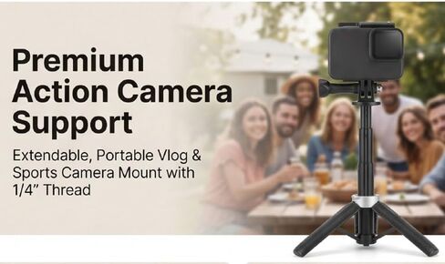Yoidesu Action Camera Selfie Stick Tripod, Water Proof Underwater, 31cm Extendable, Anti - Slip Stable, 1/4" Screw, Selfie Stick Tripod for Travel Sports Panoramic in Kuwait