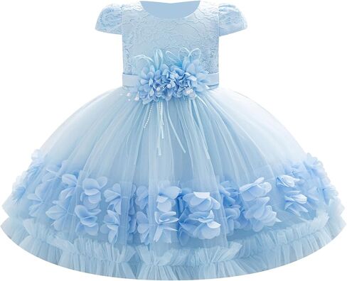 IBTOM CASTLE Toddler Flower Girl 3D Floral Lace Birthday Dress | Fairy Cap Sleeve Formal Ball Gown, Baby Summer Tulle Tutu Dresses, Infant Princess Dress for Wedding Guest Party Pageant Prom in Kuwait