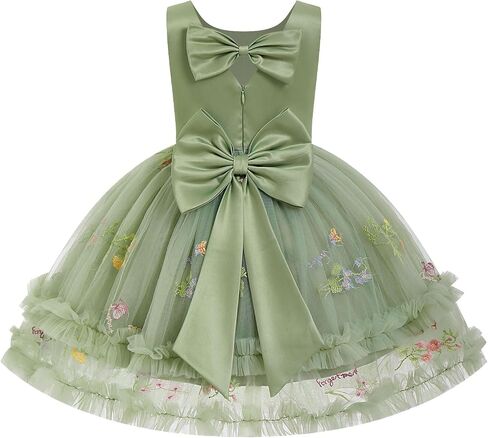 IDOPIP Toddler Flower Girl Embroidery Tulle Dress with Bows for 2-7T Party | Sleeveless, V-backless, Tiered Ruffle Tutu Pageant Wedding Birthday Party Dresses, for Formal Graduation Dance Prom Ball Gown in Kuwait