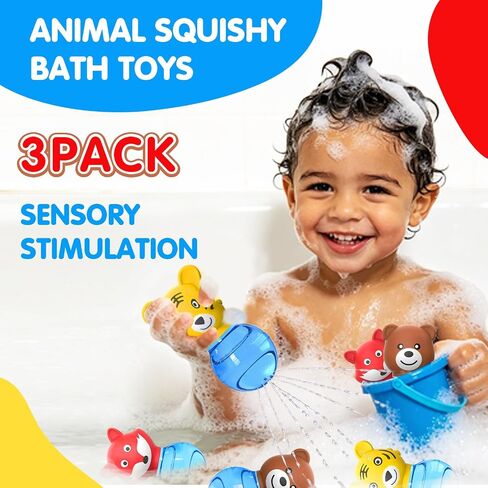 Sensory Bath Toys for Toddlers 1-3: 3PCS Bathtub & Pool Squirt Toys for Kids | Water Table & Tub Floating Toys | Silicone Water Sensory Toys for Boys & Girls Ages 1-6 Years Old in Kuwait