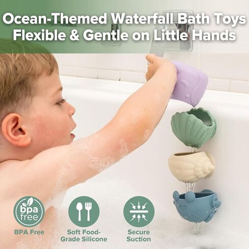haakaa Tidal Tribe Waterfall Bath Toy Set - Mold Free Food Grade Silicone Bathtub Pouring Toys for Toddler 1-3, BPA-Free Bath Tub Toys for Babies & Infant 6-12 Months in Kuwait