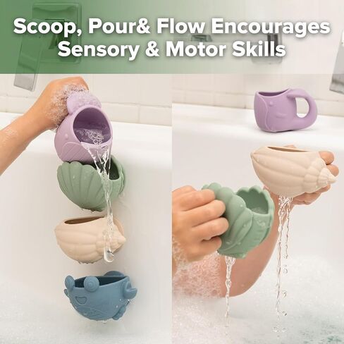 haakaa Tidal Tribe Waterfall Bath Toy Set - Mold Free Food Grade Silicone Bathtub Pouring Toys for Toddler 1-3, BPA-Free Bath Tub Toys for Babies & Infant 6-12 Months in Kuwait