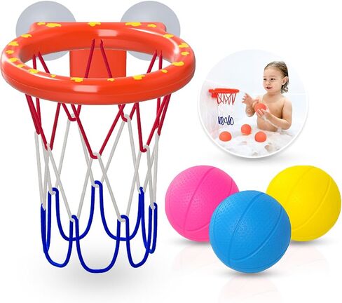 MARPPY Bath Toys - Bathtub Basketball Hoop for Toddler Kids | with 3 Colorful Mold-Free Balls Set and Strong Suction Cups Basketball Hoop - Fun Toddler Bathtub Toys for Boys and Girls in Kuwait