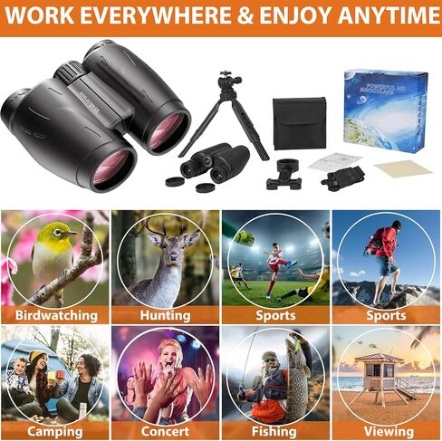 HD Binoculars 25x30 for Adults with Phone Adapter,Tripod and Tripod Adapter,Waterproof Binoculars for Bird Watching,Hiking,Travel and Sport Games in Kuwait