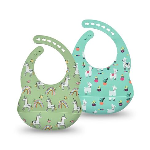 Silicone Baby Bibs 2 Sets, Adjustable Waterproof Baby Bibs(Green+Cyan) | Silicone Bibs for Girl, Boy,Baby Bibs with Food Catcher, Sturdy Baby Bibs for Feeding Essentials, BPA Free, Dishwasher Safe in Kuwait