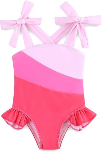 Summer Toddler Girl Swimsuit Cute Camisole Ruffle One-Piece Swimwear Bow Strap Baby Girl Bathing Suit in Kuwait