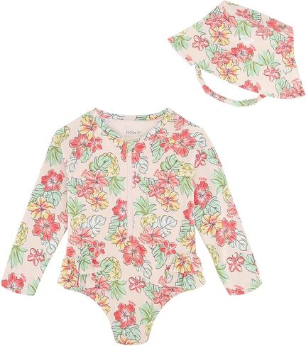 Roxy Baby Girls' Long Sleeve One-piece Rashguard Zip Swimsuit with Hat in Kuwait