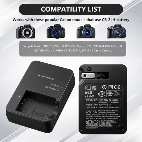 CB-2LH CB-2LHT NB-13L Wall Mount Battery Charger Compatible with Canon PowerShot G1 X Mark III G5X G5 X Mark II G7 X G7 X Mark II III G9X G9 X Mark II SX620 SX720 SX730 SX740 HS(Not Applicable to G1X) in Kuwait