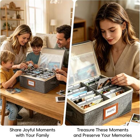 Linen Photo Storage Box with Zipper Lid & Side Handle and Adjustable Dividers,Holds Up to 2000 4x6 Pictures, Memory Keepsake Box for Wedding,Baby, Cards, Stamps, Grey in Kuwait