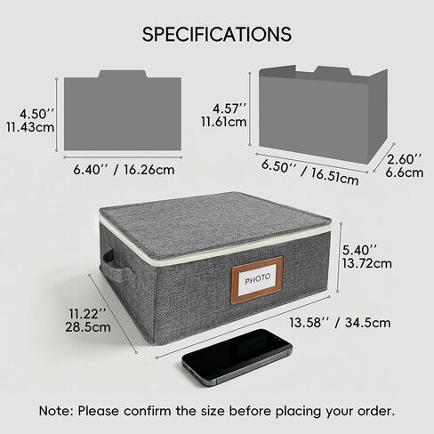 Linen Photo Storage Box with Zipper Lid & Side Handle and Adjustable Dividers,Holds Up to 2000 4x6 Pictures, Memory Keepsake Box for Wedding,Baby, Cards, Stamps, Grey in Kuwait