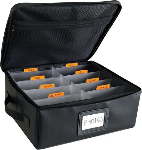 Viesembo Photo Storage Box, Fireproof & Water-Resistant, Acid-Free with Lid & Dividers, Holds up to 2000 4x6 Photos, Photo Storage Containers for Family Memories, Wedding Cards, Baby Keepsakes in Saudi Arabia