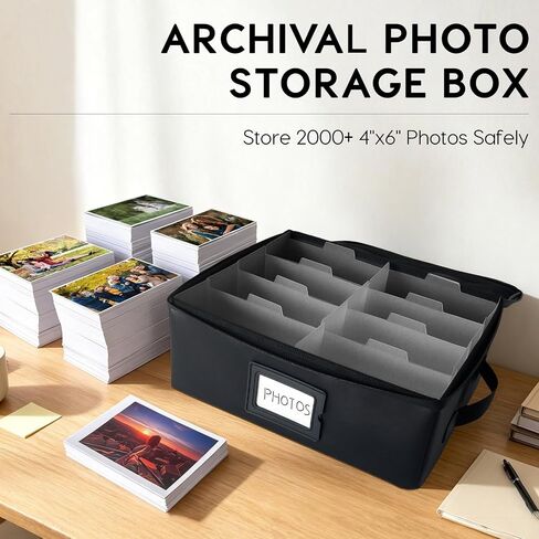 Viesembo Photo Storage Box, Fireproof & Water-Resistant, Acid-Free with Lid & Dividers, Holds up to 2000 4x6 Photos, Photo Storage Containers for Family Memories, Wedding Cards, Baby Keepsakes in Saudi Arabia