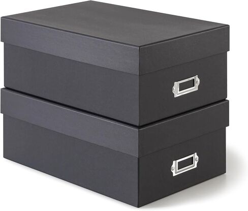 Soul & Lane - Black Photo Storage Boxes with Lids, 11.7x7.7x4.5 In, 2 Pack | Cardboard Picture Organizers with Lids for Keepsakes and Mementos, Decorative Memory Containers for Organization in Kuwait