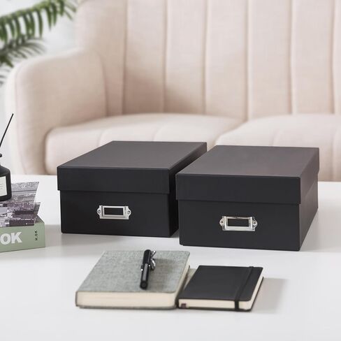 Soul & Lane - Black Photo Storage Boxes with Lids, 11.7x7.7x4.5 In, 2 Pack | Cardboard Picture Organizers with Lids for Keepsakes and Mementos, Decorative Memory Containers for Organization in Kuwait