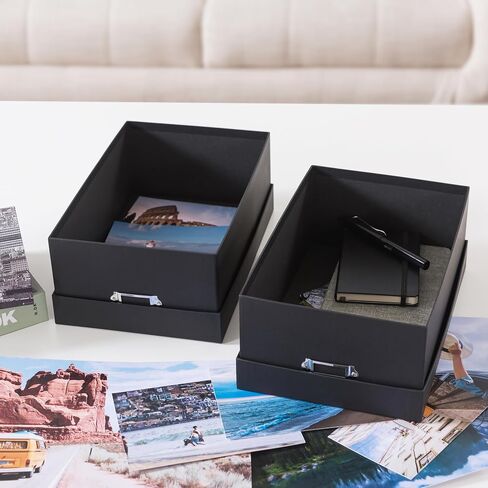 Soul & Lane - Black Photo Storage Boxes with Lids, 11.7x7.7x4.5 In, 2 Pack | Cardboard Picture Organizers with Lids for Keepsakes and Mementos, Decorative Memory Containers for Organization in Kuwait