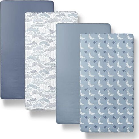 The Peanutshell Soft Cloud 4pk Fitted Crib Sheet Set - Breathable Baby Crib Sheets for Girl or Boy, Fits Standard Mattress 52x28, Infant & Toddler Bed Sheets in Kuwait
