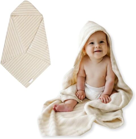 snuggle me Hooded Towel, Organic Toweling Cotton, Machine Washable - Slate | 80cm x 80cm Newborn Bath Essential, Extra Absorbant For Baby Boys & Girls, Must Have Essentials in Kuwait
