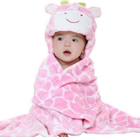 Vauwmsr Baby Hooded Blanket Ultra Soft Warm Newborn Infant Swaddle Wrap Bath Shower Towel, 25.6" x 39.4", Pink in Kuwait