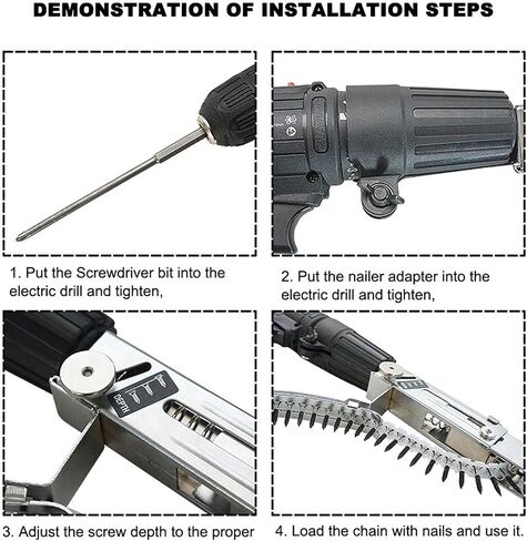Auto Feed Screw Gun, Collated Screw Gun Chain Nail Gun Automatic Electric Drill Screw Tightening Equipment Drywall Screw Gun Automatic Chain Nail Gun Collated Attachment for Board in Kuwait