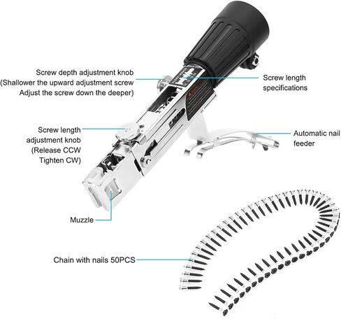Auto Feed Screw Gun, Collated Screw Gun Chain Nail Gun Automatic Electric Drill Screw Tightening Equipment Drywall Screw Gun Automatic Chain Nail Gun Collated Attachment for Board in Kuwait
