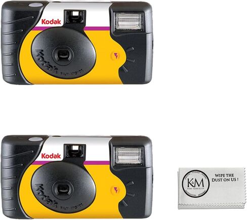 Kodak Power Flash 35mm One-Time-Use Disposable Camera (ISO-800) | (27 Exposures) 2 Pack Bundle with Wrist Strap + Microfiber Cleaning Cloth (4 Items) in Kuwait