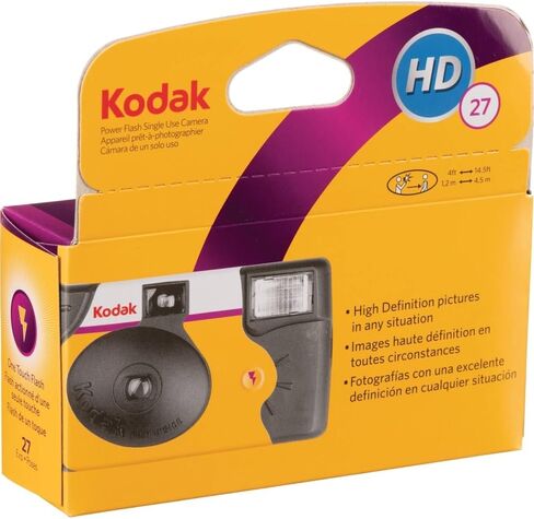 Kodak Power Flash 35mm One-Time-Use Disposable Camera (ISO-800) | (27 Exposures) 2 Pack Bundle with Wrist Strap + Microfiber Cleaning Cloth (4 Items) in Kuwait