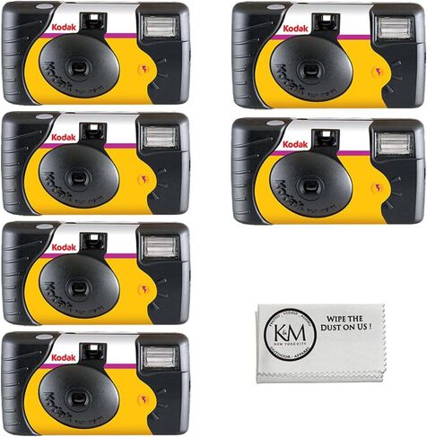 Kodak Power Flash 35mm One-Time-Use Disposable Camera (ISO-800) | (27 Exposures) 6-Pack Bundle with Wrist Strap + Microfiber Cleaning Cloth (8 Items) in Kuwait