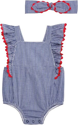 Mud Pie Baby Girl Gingham Ric Rac Bubble And Headband in Kuwait