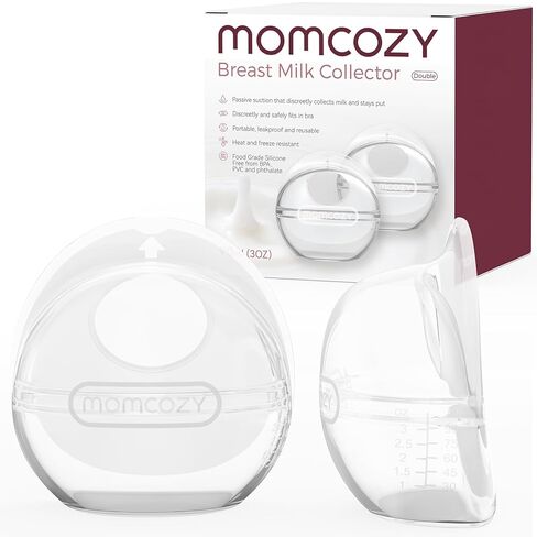 Momcozy Breast Milk Collector, Large Capacity for High Milk Supply 3oz 2pcs | Milk Collectors for Breastfeeding, Reusable Soft Silicone Breast Shells ,Passive Milk Collection, Reusable Silicone Shell in Kuwait