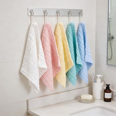 Muslin Washcloths 6pcs Baby Washcloths Burp Cloth Absorbent and Soft Wash Clothes for Newborns Bath Face Towel White Pink Yellow Blue Green 7.5x7.5 Inch in Kuwait