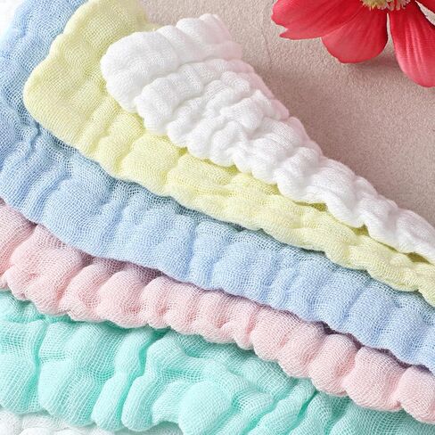 Muslin Washcloths 6pcs Baby Washcloths Burp Cloth Absorbent and Soft Wash Clothes for Newborns Bath Face Towel White Pink Yellow Blue Green 7.5x7.5 Inch in Kuwait