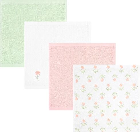 Baby Washcloths 4 Pack 100% Cotton Soft Absorbent Terry Washcloths 10 x 10 Inches for Sensitive Skin Face Hand Body Burp Cloths for Newborn Infants Toddlers Boys Girls (Orange Flower) in Kuwait