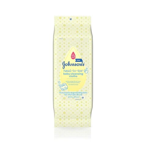 Johnson's Head-to-Toe Gentle Baby Cleansing Cloths, Hypoallergenic, Free of Alcohol, Dyes, and Soap, 15 ct ( Pack of 2) in Kuwait