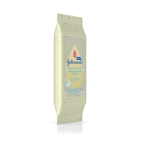 Johnson's Head-to-Toe Gentle Baby Cleansing Cloths, Hypoallergenic, Free of Alcohol, Dyes, and Soap, 15 ct ( Pack of 2) in Kuwait