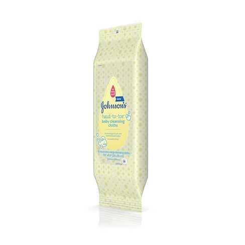 Johnson's Head-to-Toe Gentle Baby Cleansing Cloths, Hypoallergenic, Free of Alcohol, Dyes, and Soap, 15 ct ( Pack of 2) in Kuwait