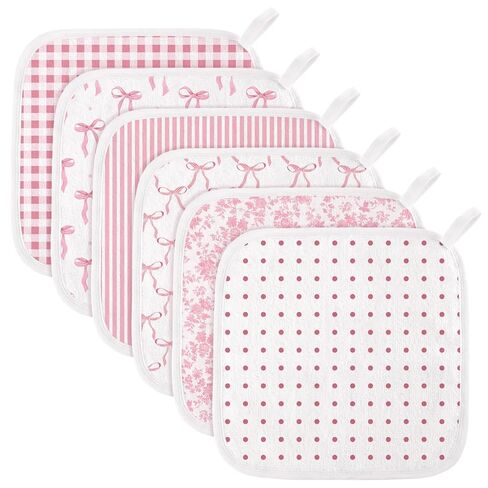 Batiyeer 6 Pack Pink Bow Baby Washcloths for Newborn 10 x 10'' Soft Wash Cloths for Baby Girls, Absorbent Infant Face Cloths or Towels, Burp Cloth, Reusable Babies Wipes for Toddler Kids, 6 Styles in Kuwait