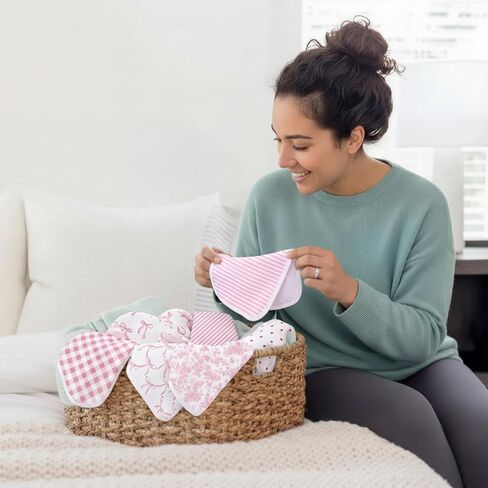 Batiyeer 6 Pack Pink Bow Baby Washcloths for Newborn 10 x 10'' Soft Wash Cloths for Baby Girls, Absorbent Infant Face Cloths or Towels, Burp Cloth, Reusable Babies Wipes for Toddler Kids, 6 Styles in Kuwait