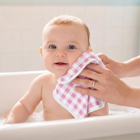 Batiyeer 6 Pack Pink Bow Baby Washcloths for Newborn 10 x 10'' Soft Wash Cloths for Baby Girls, Absorbent Infant Face Cloths or Towels, Burp Cloth, Reusable Babies Wipes for Toddler Kids, 6 Styles in Kuwait