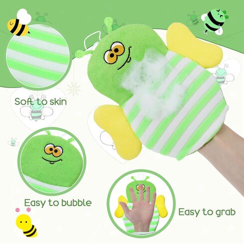 Sibba 10 Pcs Baby Bath Mitt Washcloths Gloves, Gentle Cute Exfoliating Wash Mitt Animal Pattern, Baby Mittens Bath Towel Glove Soft Scrub Toddler Wash Cloths Body Scrubber Bathing Loofah Infant Gloves in Kuwait