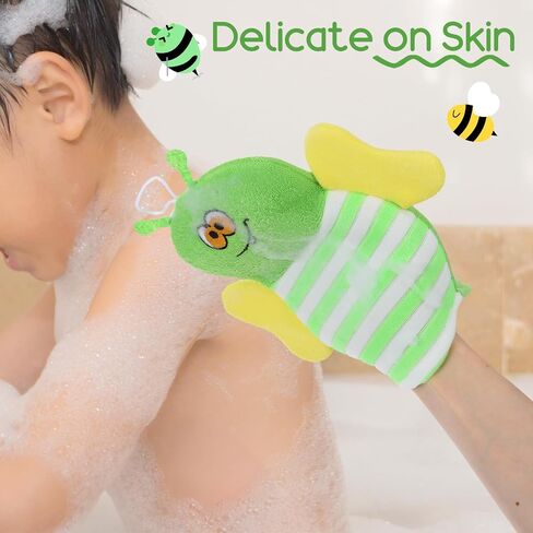 Sibba 10 Pcs Baby Bath Mitt Washcloths Gloves, Gentle Cute Exfoliating Wash Mitt Animal Pattern, Baby Mittens Bath Towel Glove Soft Scrub Toddler Wash Cloths Body Scrubber Bathing Loofah Infant Gloves in Kuwait