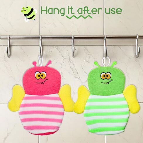 Sibba 10 Pcs Baby Bath Mitt Washcloths Gloves, Gentle Cute Exfoliating Wash Mitt Animal Pattern, Baby Mittens Bath Towel Glove Soft Scrub Toddler Wash Cloths Body Scrubber Bathing Loofah Infant Gloves in Kuwait