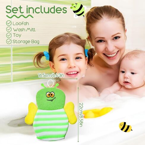 Sibba 10 Pcs Baby Bath Mitt Washcloths Gloves, Gentle Cute Exfoliating Wash Mitt Animal Pattern, Baby Mittens Bath Towel Glove Soft Scrub Toddler Wash Cloths Body Scrubber Bathing Loofah Infant Gloves in Kuwait