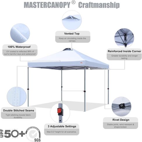 MASTERCANOPY 10x10 Durable Pop Up Canopy Tent with Roller Bag, Black | One Person Setup, Outdoor Portable Canopy Instant Shelter, Vented Top, 4 Sandbags, 4 Ropes, 8 Stakes, Beach/Camping/Market in Saudi Arabia
