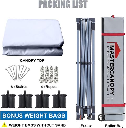MASTERCANOPY 10x10 Durable Pop Up Canopy Tent with Roller Bag, Black | One Person Setup, Outdoor Portable Canopy Instant Shelter, Vented Top, 4 Sandbags, 4 Ropes, 8 Stakes, Beach/Camping/Market in Saudi Arabia