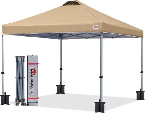 MASTERCANOPY 10x10 Durable Pop Up Canopy Tent with Roller Bag, Black | One Person Setup, Outdoor Portable Canopy Instant Shelter, Vented Top, 4 Sandbags, 4 Ropes, 8 Stakes, Beach/Camping/Market in Saudi Arabia